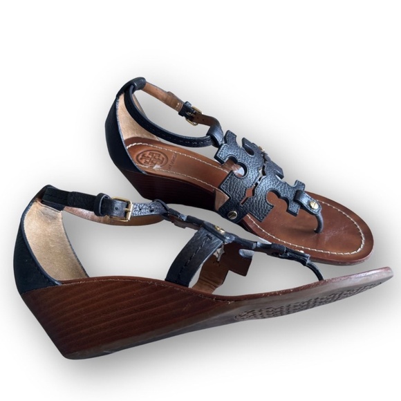 Tory Burch Chandler Wedge 50MM Wedge Sandal Black Size 8 in Box with Dust Bag - Picture 4 of 14